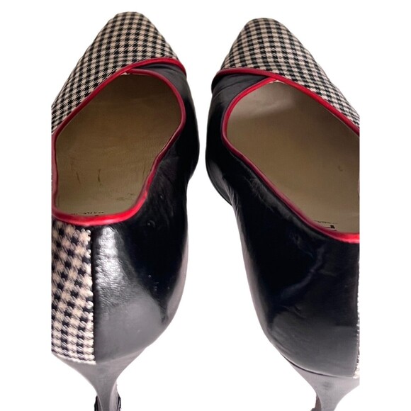 Vintage Chantal Italian Half Houndstooth Half Black Leather 3 Heels Red Trim 8.5 - Picture 10 of 10